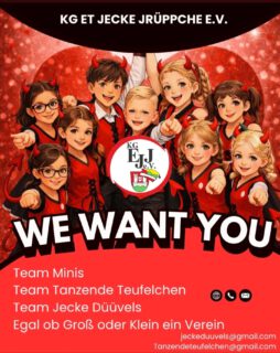 🔥😈 WIR SUCHEN DICH! 🔥😈

Du hast Spaß an Musik, Bewegung und Karneval?
Dann komm zum Probetraining beim Karnevalsverein
KG Et Jecke Jrüppche e.V. 🎉

👧🧒 MINIS (3–8 Jahre)
📍 Alte Schule Uckendorf
🕔 Mittwochs | 17:00 – 18:30 Uhr

👯‍♀️👯‍♂️ TANZENDE TEUFELCHEN (8–16 Jahre)
📍 Turnhalle Berliner Straße
🕕 Dienstags | 18:00 – 20:00 Uhr

💃🕺DIE JECKEN DÜÜVELS
(ab 16 Jahren)
📍 Grundschule Mondorf Aula
🕕 Donnerstags | 20:15 – 22:00 Uh

🕺 Garde- und Showtanz für Alle 💃
Egal ob Anfänger oder mit Erfahrung – bei uns zählen Spaß, Teamgeist und Freude am Tanzen 🖤🤍❤️

📩 Interesse? Dann melde dich bei uns und komm vorbei!

Wir freuen uns auf viele neue kleine und große Tänzerinnen & Tänzer 🎶✨