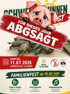 Absage des Schweinebrunnenfestes 2026 🐷

Liebe Freunde der KG Grün-Weiß Lülsdorf und des Jecken Jrüppchens,

schweren Herzens müssen wir das für den 11. Juli 2026 geplante Schweinebrunnenfest absagen.

Nach intensiver Beratung sind wir zu dem Entschluss gekommen, dass wir die Veranstaltung aufgrund organisatorischer Herausforderungen sowie der aktuell unsicheren Wetterprognosen nicht verantwortungsvoll durchführen können.

Diese Entscheidung ist uns alles andere als leicht gefallen. Wir wissen, dass sich viele von euch auf einen schönen gemeinsamen Tag gefreut haben und bedauern die Absage sehr.

Wir bedanken uns herzlich bei allen, die uns unterstützen wollten, sowie bei unseren Partnern und Sponsoren für ihr Verständnis.

Wir freuen uns darauf, euch bei unseren nächsten Veranstaltungen wieder begrüßen zu dürfen.

Eure
@kg.gruen.weiss.luelsdorf und KG EJJ e.V